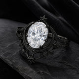 Sterling Silver 10K 14K 18K Gold Moissanite Gothic Black  Engagement Wedding Ring  for Women