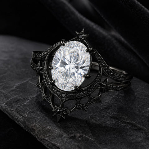 Sterling Silver 10K 14K 18K Gold Moissanite Gothic Black  Engagement Wedding Ring  for Women