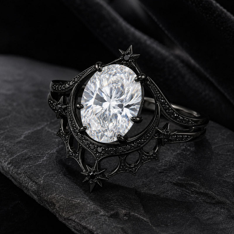 Sterling Silver 10K 14K 18K Gold Moissanite Gothic Black  Engagement Wedding Ring  for Women