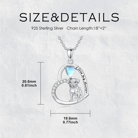 Sterling Silver Moonstone Pug Chihuahua Poodle German Shepherd Maltese Pendant Necklace Engraved wth I Love You Forever