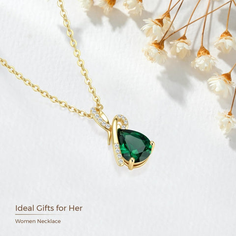 14K Gold Plated  Teardrop Birthstone Pendant Necklace Birthday Gifts for Women