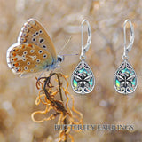 Sterling Silver Abalone Shell Filigree Dragonfly Butterfly Bee Hummingbird Leverback Earrings