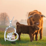 Sterling Silver Heart Highland Cow Pendant Necklace Engraved With I Love You forever