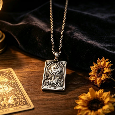 Sterling Silver Tarot Card Pendant  Necklace for Men Gothic Amulet Jewelry