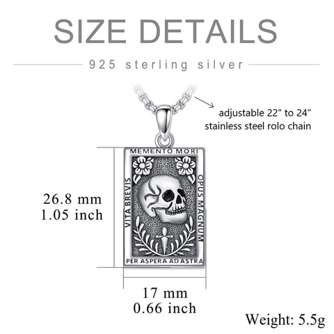 Sterling Silver Memento Mori Skull Pendant Necklace for Men