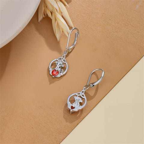 Sterling Silver Heart-Shaped Cubic Zircon Otter Cow Raccoon Leverback Earrings