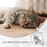 Sterling Silver Initial Cat Pendant Necklace