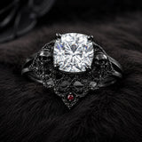 Sterling Silver 10K 14K 18K Gold Moissanite Gothic Black  Engagement Wedding Ring  for Women