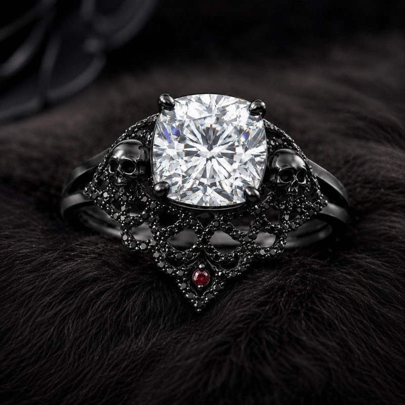 Sterling Silver 10K 14K 18K Gold Moissanite Gothic Black  Engagement Wedding Ring  for Women