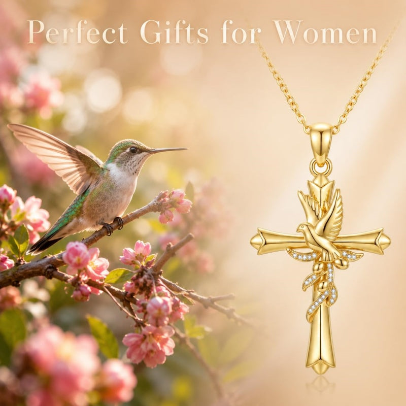 14K Gold Plated Cross Pendant Necklace Faith Jewelry Gift for Women