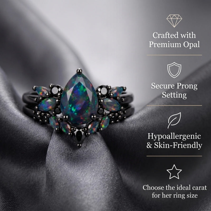 Sterling Silver 10K  14K  18K  Gold Personalized Engraved Black Opal Engagement Wedding Promise Ring for Her