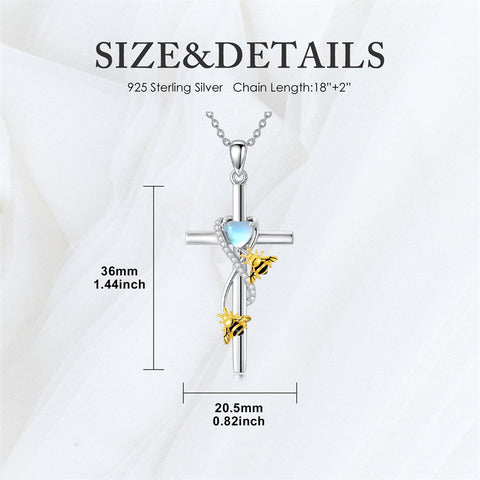 Sterling Silver Cross Moonstone Dragonfly Butterfly Bee Hummingbird Ladybug Pendant  Necklace for Women