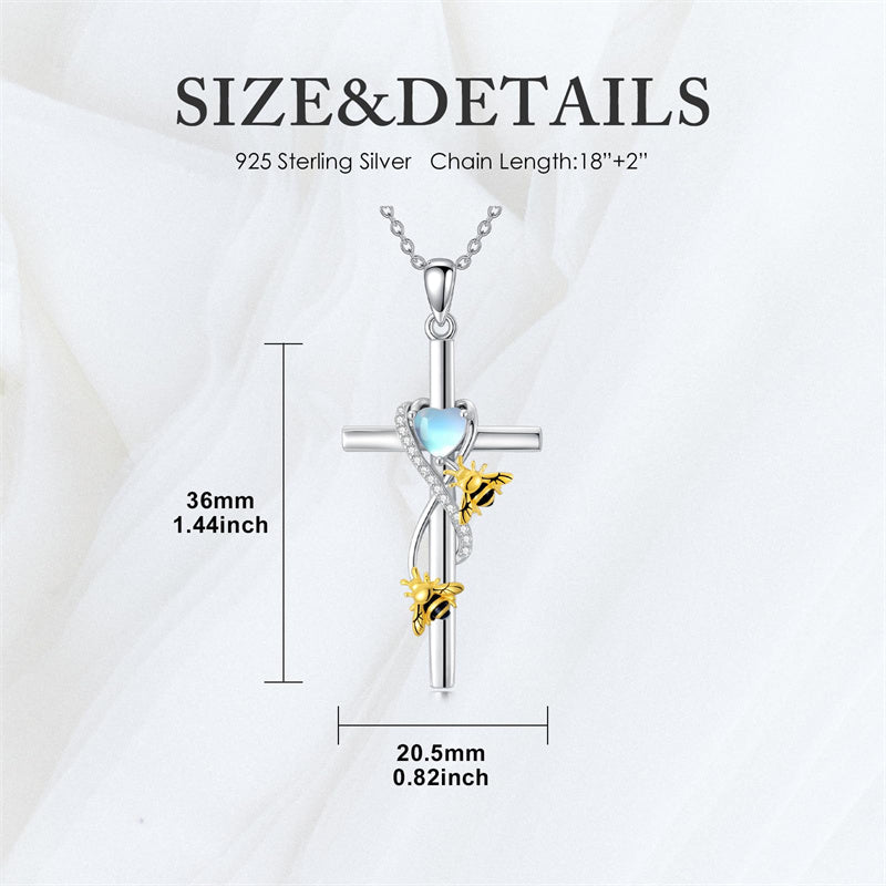 Sterling Silver Cross Moonstone Dragonfly Butterfly Bee Hummingbird Ladybug Pendant  Necklace for Women