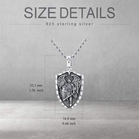 Sterling Silver Saint Michael Saint Christopher Amulet Pendant Necklace for Men