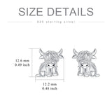 Sterling Sliver Highland Cow Stud  Dangle Earrings