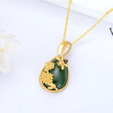14K Gold Plated Natural Jade Hummingbird Cat Dragonfly Butterfly Bee Pendant Necklace for Women