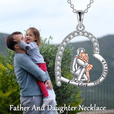 Sterling Silver Father Daughter Heart Pendant Necklace from Dad Gift for Daughter