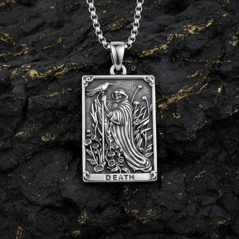 Sterling Silver Tarot Card Pendant  Necklace for Men Gothic Amulet Jewelry