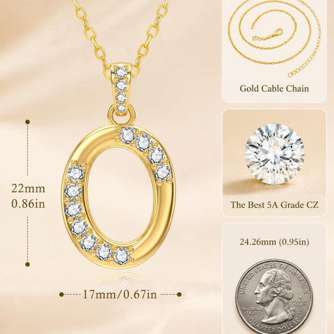 Cubic Zircon 14K Gold Plated Initial Letter A-Z Pendant Necklace