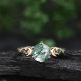 Sterling Silver 10K 14K 18K Gold 2CT Natural Moss Agate Engagement Ring Set