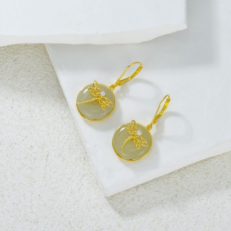 14K Gold Plated Natural Jade  Earrings for Women Good Fortune Jewelry Birthday Mother's Day Gifts