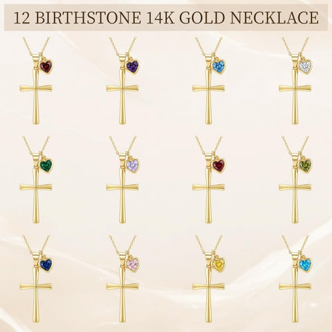 14K Gold  Plated Birthstone Cross Faith Necklace for Women