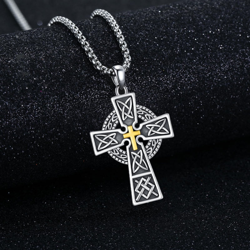 14K Gold Plated Celtic Vikin Cross Pendant Necklace Irish Jewelry Religious Protective Gift