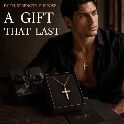 14K Gold Plated Cubic Zircon Cross Pendant Necklace for Men Birthdays Anniversary Christmas Father's Day Gift