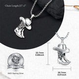Sterling Silver Cowboy Boot Cowgirl Pendant Necklace