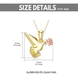 14K Gold Rose Flower Flying Pigeon Pendant Necklace