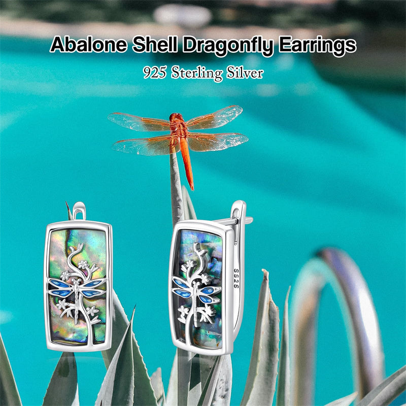 Sterling Silver Abalone Shell Mountain Cat Dog Fox Dragonfly Hummingbird Earring