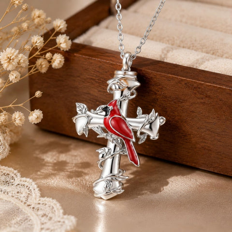 Sterling Silver Cross Hummingbird Cardinal  Rose Sunflower Urn  Necklace for Ashes Cremation Jewelry