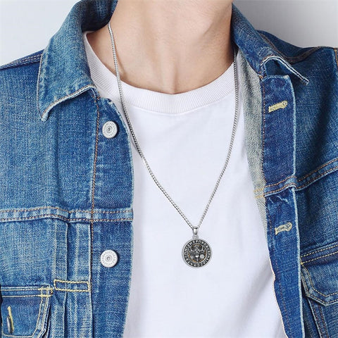 Sterling Silver Amulet Medal  St Sebastian Saint Christopher Viking Deer Pendant Necklace