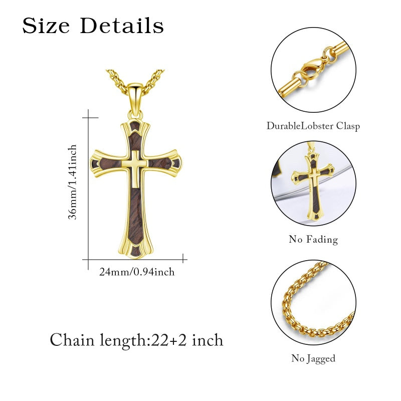 14K Gold Plated Cross Pendant Necklace Protection Jewelry Religious Gift