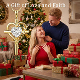 14K Gold  Plated Heart Shape Birthstone  Love Cross Necklace for Women Religious Jewelry