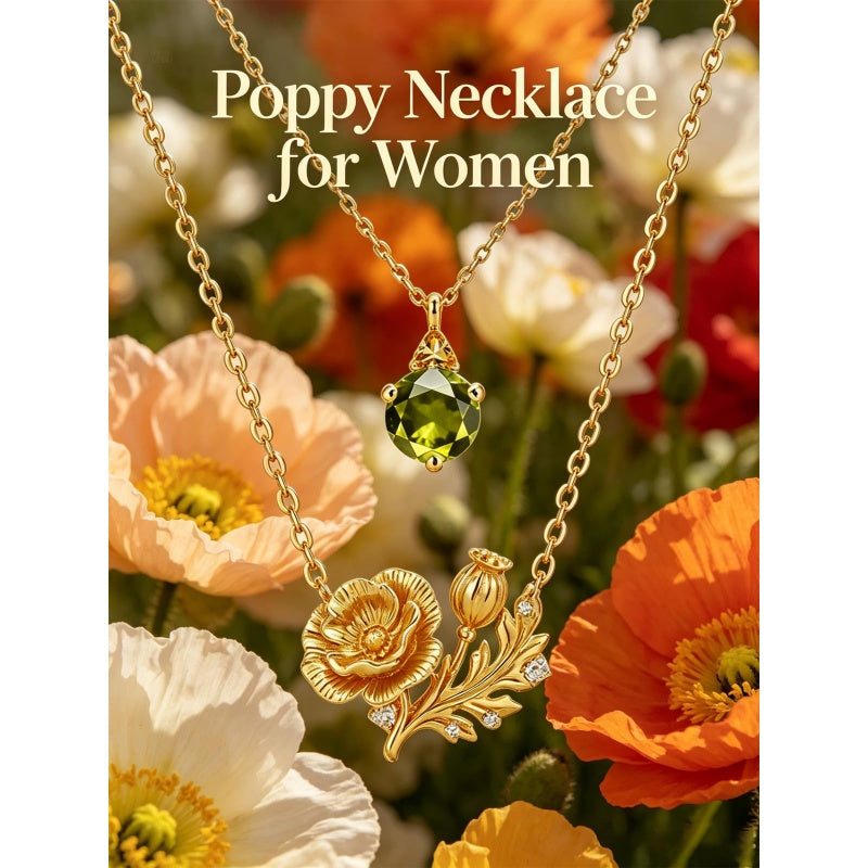 14K Gold Birthstone Birth Flower  Pendant Necklace Birthday Jewelry Gifts for Women