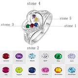 10K 14K 18K Gold Personalized 1-6 Stones Engraved Heart Mother Ring for Mother's Day