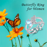 Sterling Silver Moonstone Butterfly Animal Ring