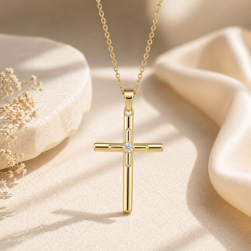 Minimalist Cross Pendant Necklace 14K Gold Plated for Women Faith Jewelry Religious Gifts
