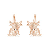 10K 14K 18K Solid Gold Highland Cow Leverback Earrings