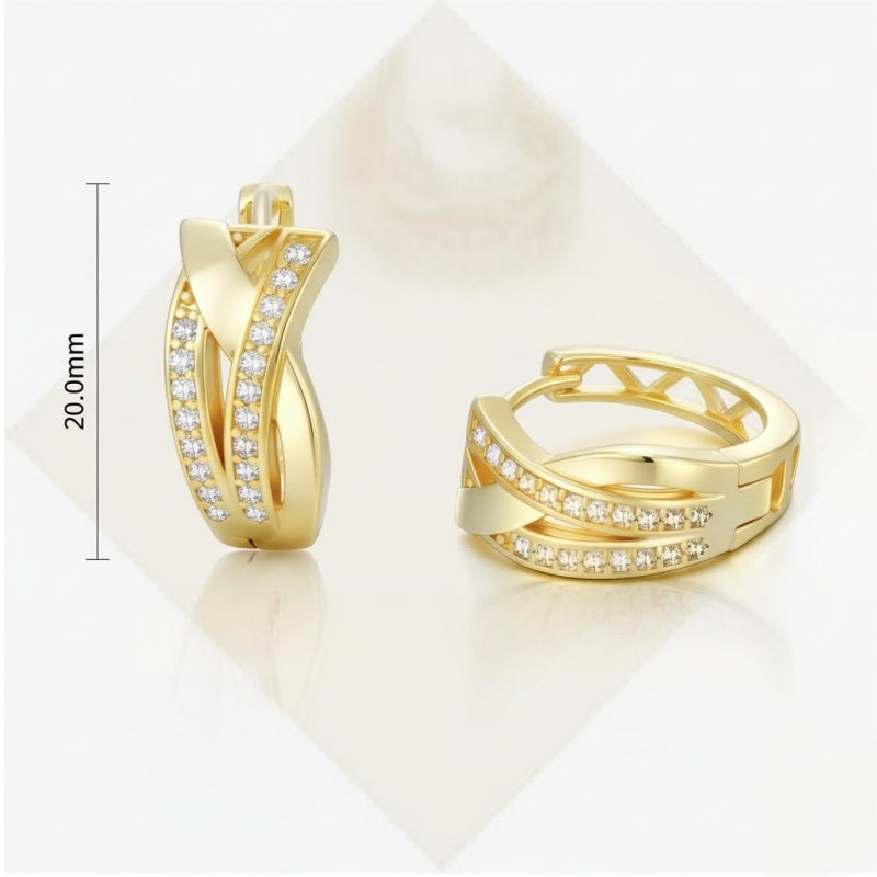 14K Gold Plated Cubic Zirconia X-shaped Thick Small Hoop Earring
