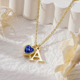 14K Gold Plated Initial A-Z Heart Birthstone Letter Necklace