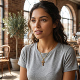Wood 14K Gold Plated Cross Pendant Necklace