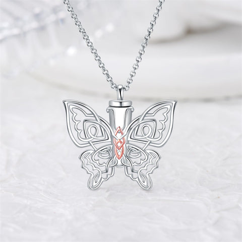 Sterling Silver Butterfly Filigree Urn Necklace for Ashes