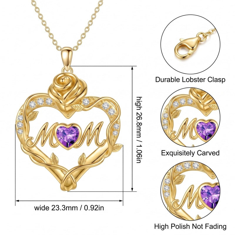 14K Gold Plated Heart Birthstone Rose Mom Butterfly Pendant Necklace for Women