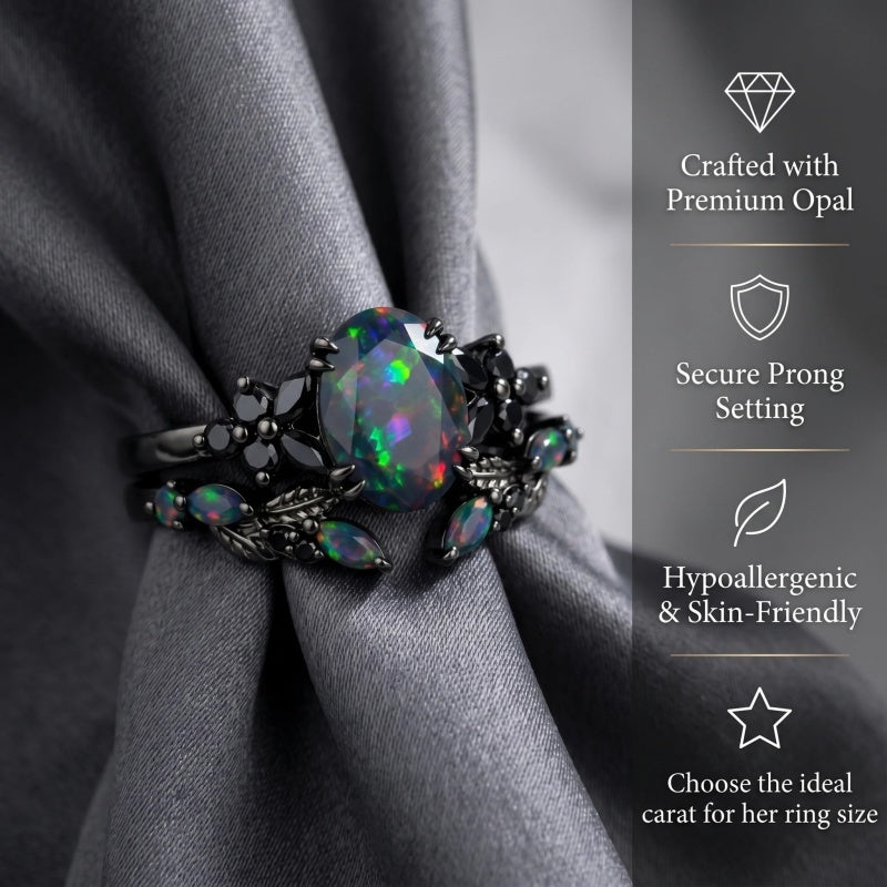 Sterling Silver 10K  14K  18K  Gold Personalized Engraved Black Opal Engagement Wedding Promise Ring for Her