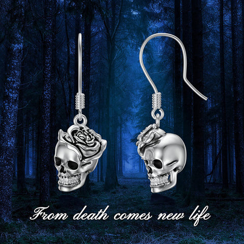 Sterling Silver Gothic Skull Dangle Earrings