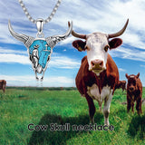 Sterling Silver Turquoise Cow Skull Pendant Necklace