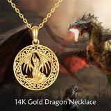 14K Gold Dragon Irish Celtic Knot Pendant Necklace