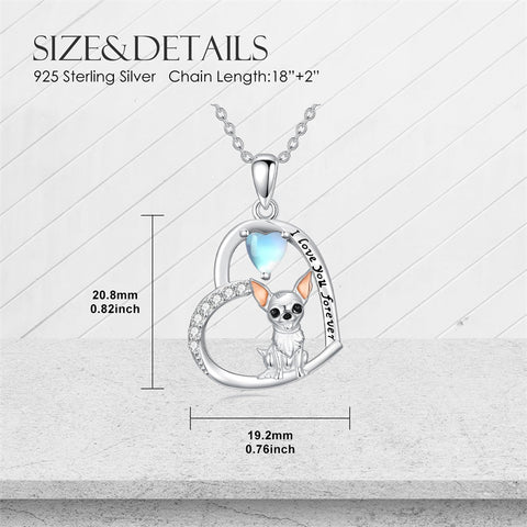 Sterling Silver Moonstone Pug Chihuahua Poodle German Shepherd Maltese Pendant Necklace Engraved wth I Love You Forever